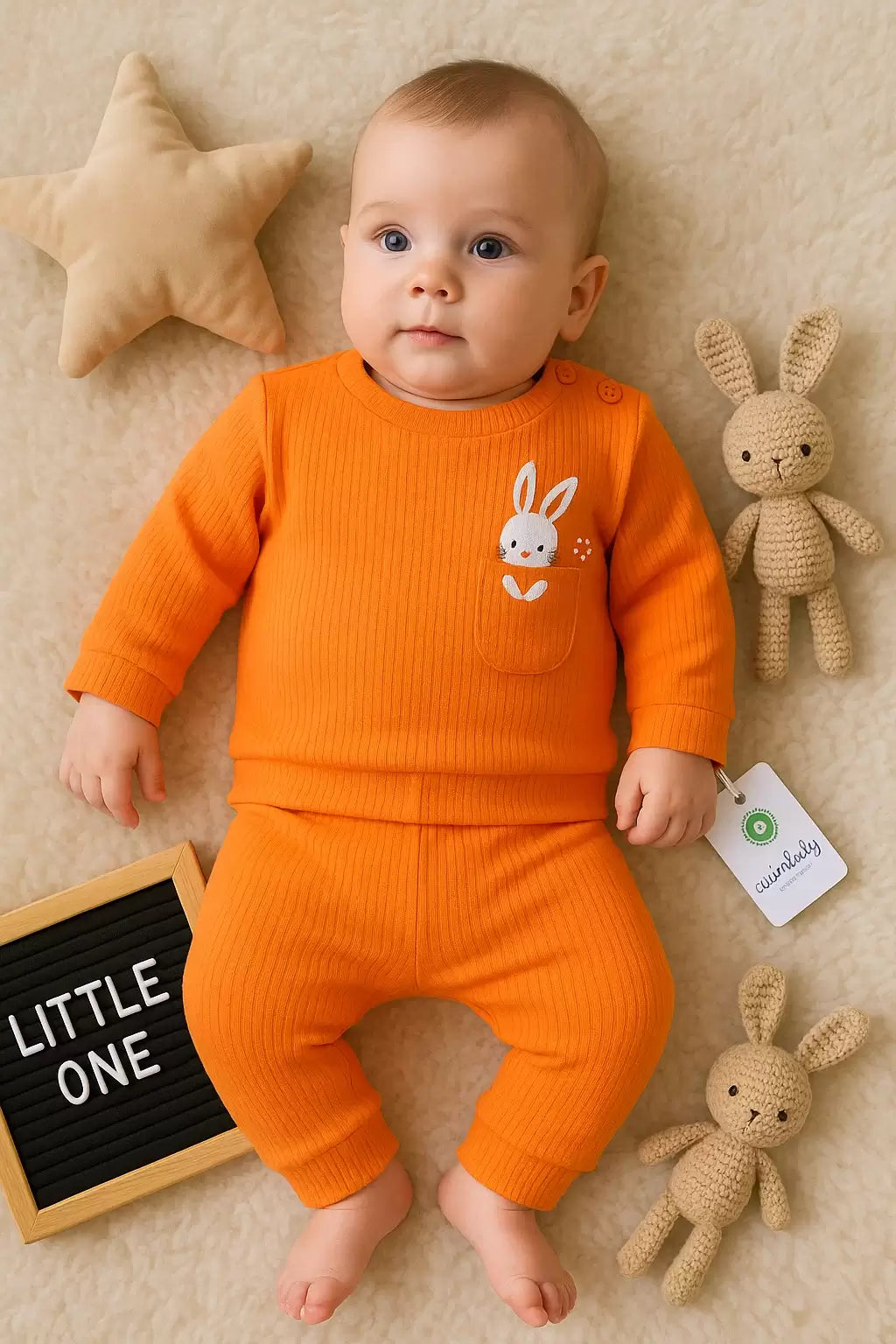 CEPLİ TAVŞAN NAKIŞLI % 100 PAMUK 2'Lİ KIZ BEBEK TAKIMI