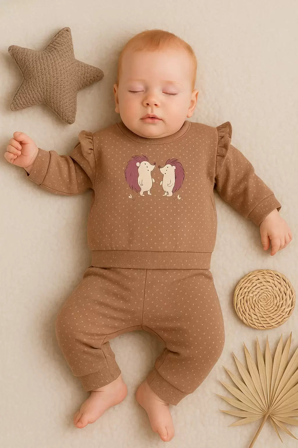 KİRPİ NAKIŞLI % 100 PAMUK 2'Lİ KIZ BEBEK TAKIM