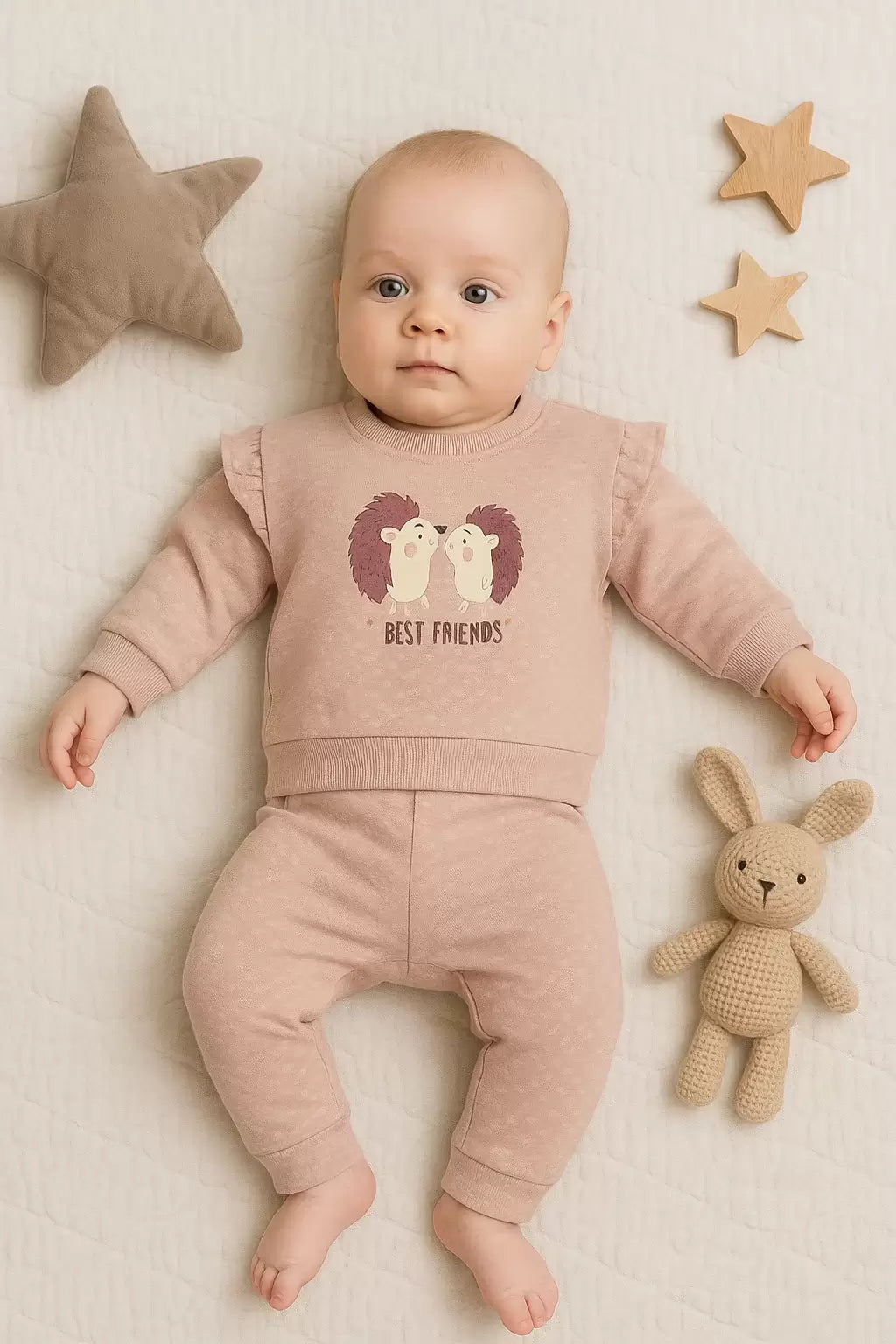 KİRPİ NAKIŞLI % 100 PAMUK 2'Lİ KIZ BEBEK TAKIM